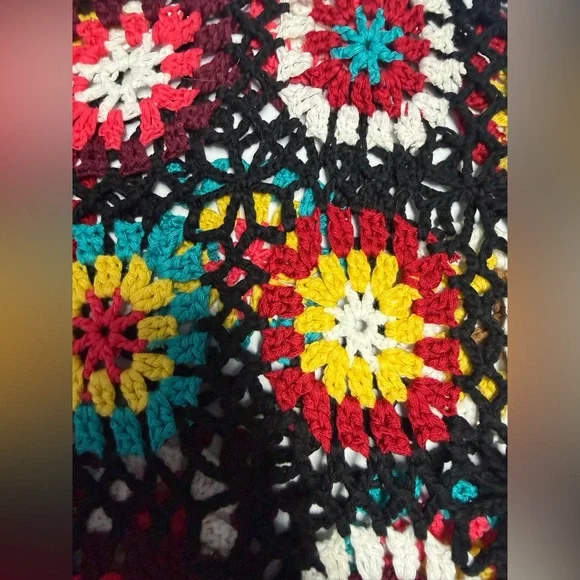 Wild Honey oversized bell sleeve Multicolor Crochet Knit cropped Sweater S - Picture 14 of 14